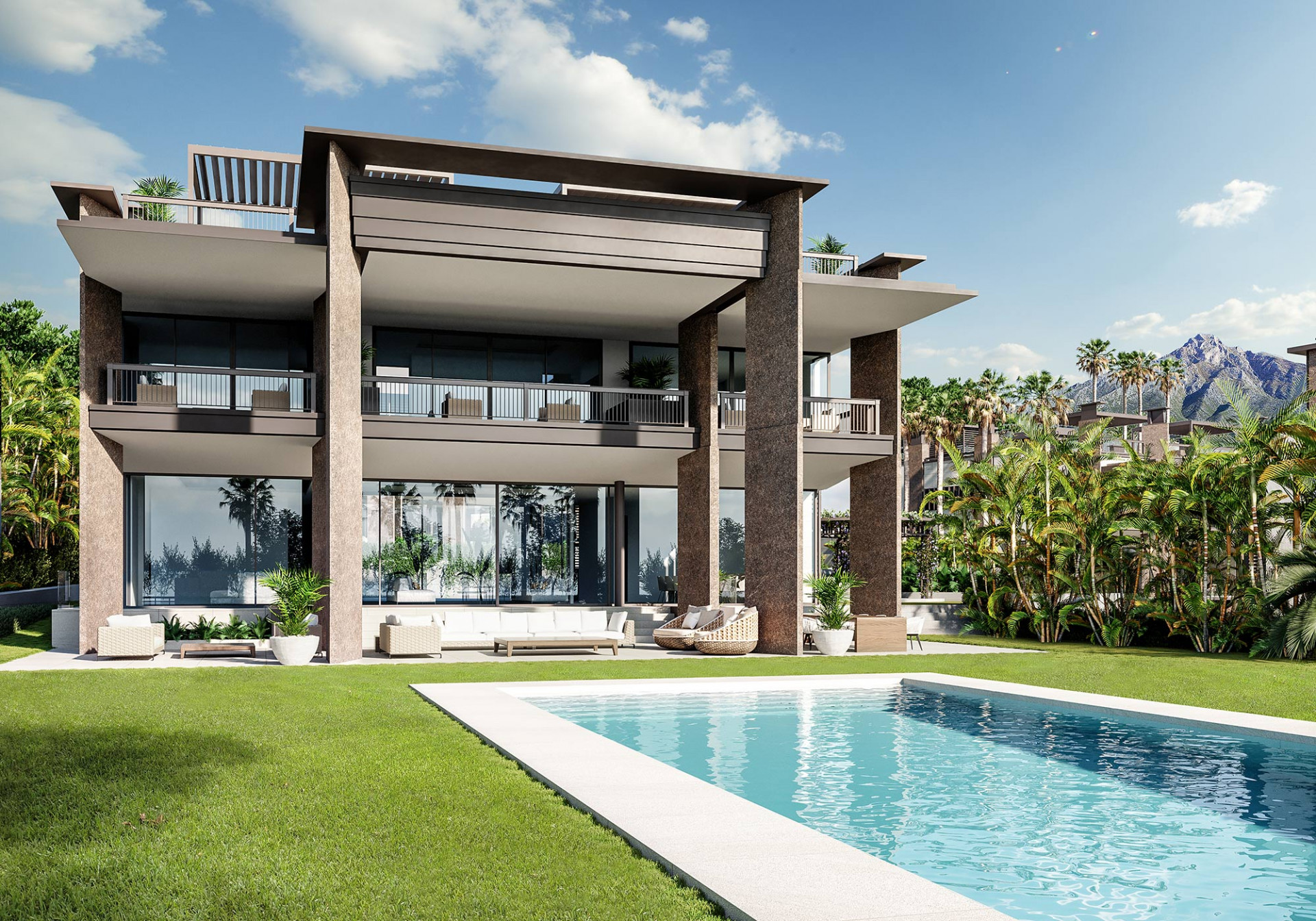 Exclusive six bedroom villa with solarium with panoramic views over Puerto Banús in Marbella.
